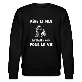 père et fils moto partenaire pour vie papa motard - Sweat bio CHANGER Stanley/Stella Unisexe - noir - Devant - Nik (191cm) & Marisol (170cm)