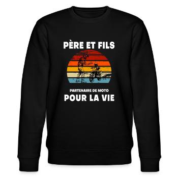 père et fils moto vintage rétro sunset papa motard - Sweat bio CHANGER Stanley/Stella Unisexe - noir - Devant - Nik (191cm) & Marisol (170cm)