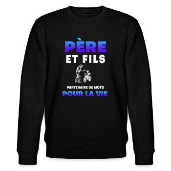 père fils moto partenaire duo homme papa motard - Sweat bio CHANGER Stanley/Stella Unisexe - noir - Devant - Nik (191cm) & Marisol (170cm)