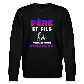 père fils moto partenaire pour la vie papa motard - Sweat bio CHANGER Stanley/Stella Unisexe - noir - Devant - Nik (191cm) & Marisol (170cm)