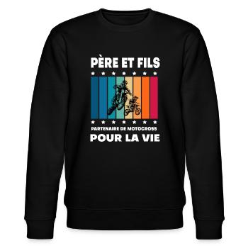 père et fils motocross homme vintage motard - Sweat bio CHANGER Stanley/Stella Unisexe - noir - Devant - Nik (191cm) & Marisol (170cm)