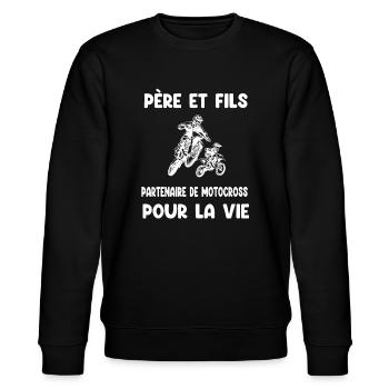 père et fils motocross partenaire pour vie motard - Sweat bio CHANGER Stanley/Stella Unisexe - noir - Devant - Nik (191cm) & Marisol (170cm)