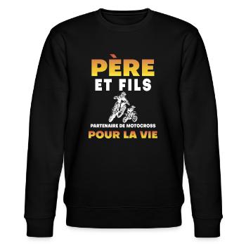 père fils motocross partenaire vie motard - Sweat bio CHANGER Stanley/Stella Unisexe - noir - Devant - Nik (191cm) & Marisol (170cm)
