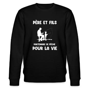 père et fils pêche père papa pêcheur - Sweat bio CHANGER Stanley/Stella Unisexe - noir - Devant - Nik (191cm) & Marisol (170cm)