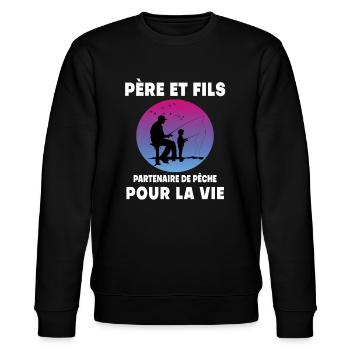 père et fils pêche rétro vintage homme papa - Sweat bio CHANGER Stanley/Stella Unisexe - noir - Devant - Nik (191cm) & Marisol (170cm)