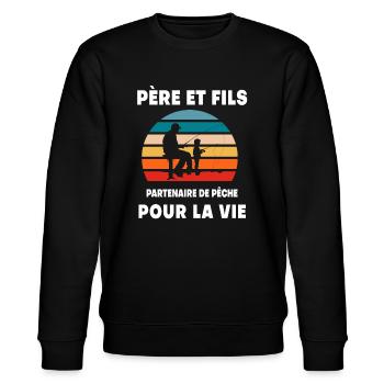 Vater und Sohn Angeln Vintage Retro Papa Fischer - Stanley/Stella Unisex Bio-Sweatshirt CHANGER  - Schwarz - Vorne - Nik (191cm) & Marisol (170cm)