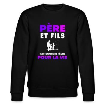 père fils pêche duo homme partenaire papa pêcheur - Sweat bio CHANGER Stanley/Stella Unisexe - noir - Devant - Nik (191cm) & Marisol (170cm)