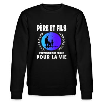 père fils pêche rétro vintage homme papa pêcheur - Sweat bio CHANGER Stanley/Stella Unisexe - noir - Devant - Nik (191cm) & Marisol (170cm)