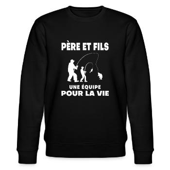 pêche père et fils duo homme équipe papa pêcheur - Sweat bio CHANGER Stanley/Stella Unisexe - noir - Devant - Nik (191cm) & Marisol (170cm)