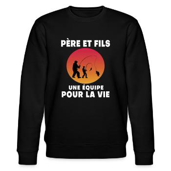 père et fils pêche rétro vintage papa pêcheur - Sweat bio CHANGER Stanley/Stella Unisexe - noir - Devant - Nik (191cm) & Marisol (170cm)