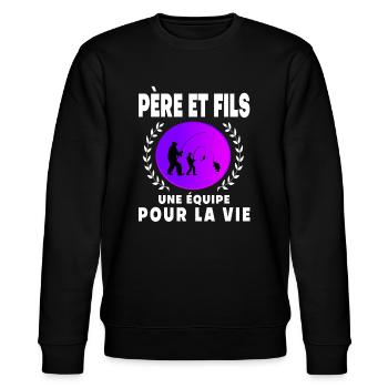 père fils pêche vintage rétro sunset papa pêcheur - Sweat bio CHANGER Stanley/Stella Unisexe - noir - Devant - Nik (191cm) & Marisol (170cm)