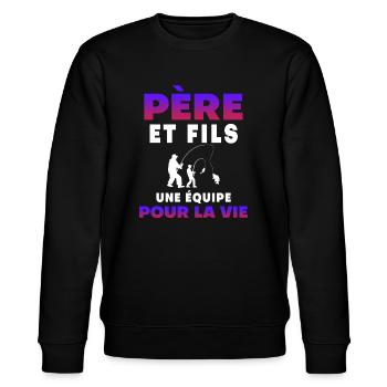 père fils pêche équipe pour la vie papa pêcheur - Sweat bio CHANGER Stanley/Stella Unisexe - noir - Devant - Nik (191cm) & Marisol (170cm)
