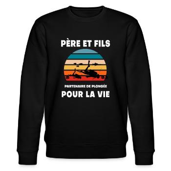 Vater und Sohn Tauchen Vintage Retro Papa Taucher - Stanley/Stella Unisex Bio-Sweatshirt CHANGER  - Schwarz - Vorne - Nik (191cm) & Marisol (170cm)