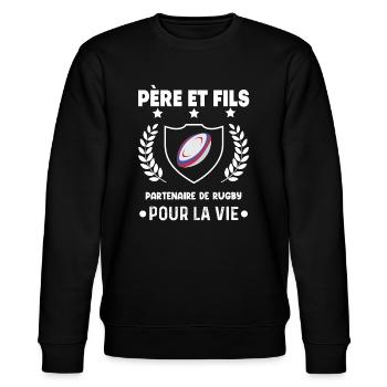 rugby père et fils partenaire duo homme papa - Sweat bio CHANGER Stanley/Stella Unisexe - noir - Devant - Nik (191cm) & Marisol (170cm)