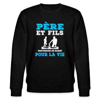 père et fils rugby partenaire duo homme papa - Sweat bio CHANGER Stanley/Stella Unisexe - noir - Devant - Nik (191cm) & Marisol (170cm)