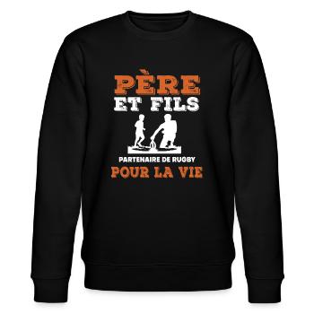 père et fils rugby partenaire vie papa rugbyman - Sweat bio CHANGER Stanley/Stella Unisexe - noir - Devant - Nik (191cm) & Marisol (170cm)
