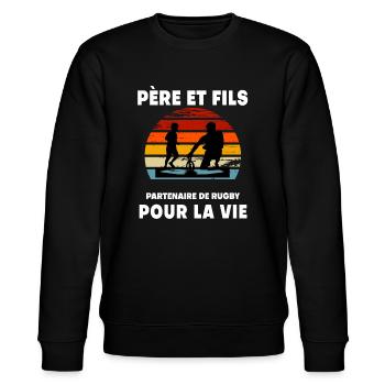 père et fils rugby vintage rétro sunset papa - Sweat bio CHANGER Stanley/Stella Unisexe - noir - Devant - Nik (191cm) & Marisol (170cm)