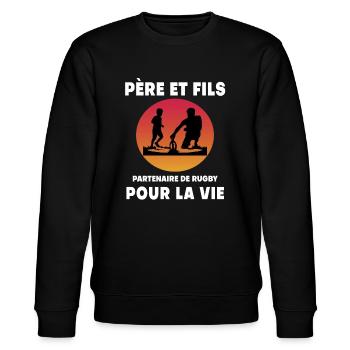 père et fils rugby rétro vintage papa rugbyman - Sweat bio CHANGER Stanley/Stella Unisexe - noir - Devant - Nik (191cm) & Marisol (170cm)