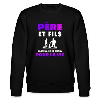 père fils rugby duo homme partenaire papa rugbyman - Sweat bio CHANGER Stanley/Stella Unisexe - noir - Devant - Nik (191cm) & Marisol (170cm)