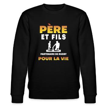père fils rugby partenaire vie papa rugbyman - Sweat bio CHANGER Stanley/Stella Unisexe - noir - Devant - Nik (191cm) & Marisol (170cm)