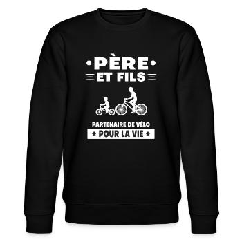 father and son bike duo man dad cyclist - Stanley/Stella CHANGER Unisex Organic Sweatshirt - black - Front - Nik (191cm) & Marisol (170cm)