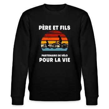 Vater und Sohn Retro Vintage Fahrrad Sonnenuntergang Papa - Stanley/Stella Unisex Bio-Sweatshirt CHANGER  - Schwarz - Vorne - Nik (191cm) & Marisol (170cm)