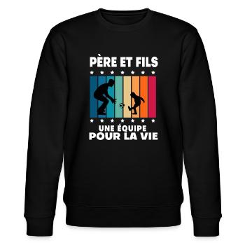 Vater und Sohn Fußball Vintage Mann Papa - Stanley/Stella Unisex Bio-Sweatshirt CHANGER  - Schwarz - Vorne - Nik (191cm) & Marisol (170cm)