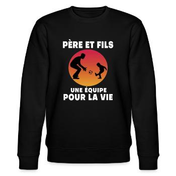 Father and Son Retro Football Vintage Dad - Stanley/Stella CHANGER Unisex Organic Sweatshirt - black - Front - Nik (191cm) & Marisol (170cm)