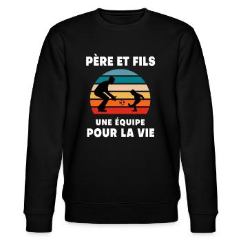 père et fils football vintage rétro papa - Sweat bio CHANGER Stanley/Stella Unisexe - noir - Devant - Nik (191cm) & Marisol (170cm)