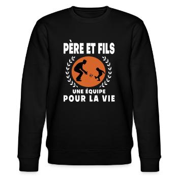 père fils football vintage rétro papa - Sweat bio CHANGER Stanley/Stella Unisexe - noir - Devant - Nik (191cm) & Marisol (170cm)