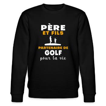 Golf Vater und Sohn Papa Golfer - Stanley/Stella Unisex Bio-Sweatshirt CHANGER  - Schwarz - Vorne - Nik (191cm) & Marisol (170cm)