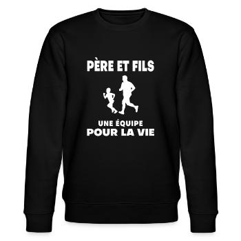 Running father and son duo man partner dad - Stanley/Stella CHANGER Unisex Organic Sweatshirt - black - Front - Nik (191cm) & Marisol (170cm)