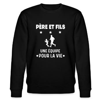 Running father son partner man dad runner - Stanley/Stella CHANGER Unisex Organic Sweatshirt - black - Front - Nik (191cm) & Marisol (170cm)