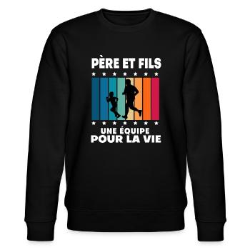 père et fils running homme vintage papa coureur - Sweat bio CHANGER Stanley/Stella Unisexe - noir - Devant - Nik (191cm) & Marisol (170cm)