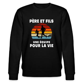 Vater Und Sohn Laufen Vintage Retro Sonnenuntergang Vater - Stanley/Stella Unisex Bio-Sweatshirt CHANGER  - Schwarz - Vorne - Nik (191cm) & Marisol (170cm)