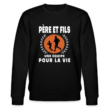 Father Son Running Vintage Retro Dad Runner - Stanley/Stella CHANGER Unisex Organic Sweatshirt - black - Front - Nik (191cm) & Marisol (170cm)