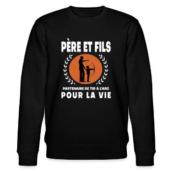 père fils tir à l'arc vintage rétro papa archer - Sweat bio CHANGER Stanley/Stella Unisexe - noir - Devant - Nik (191cm) & Marisol (170cm)