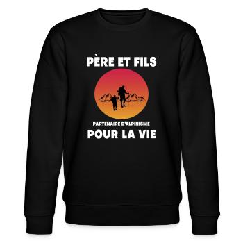 père et fils alpinisme rétro vintage papa - Sweat bio CHANGER Stanley/Stella Unisexe - noir - Devant - Nik (191cm) & Marisol (170cm)