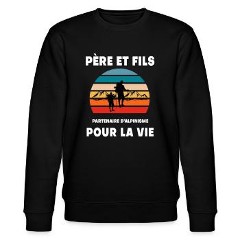 Vater und Sohn Bergsteigen Vintage Retro Papa - Stanley/Stella Unisex Bio-Sweatshirt CHANGER  - Schwarz - Vorne - Nik (191cm) & Marisol (170cm)