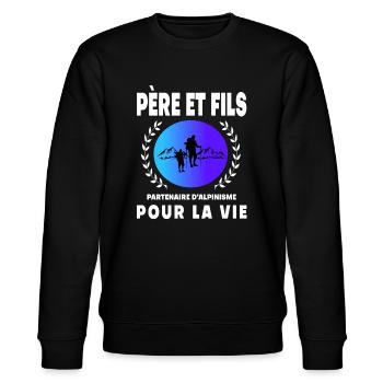 père fils alpinisme rétro vintage homme papa - Sweat bio CHANGER Stanley/Stella Unisexe - noir - Devant - Nik (191cm) & Marisol (170cm)