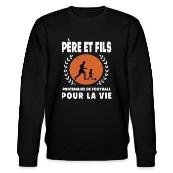 père fils football vintage rétro papa - Sweat bio CHANGER Stanley/Stella Unisexe - noir - Devant - Nik (191cm) & Marisol (170cm)
