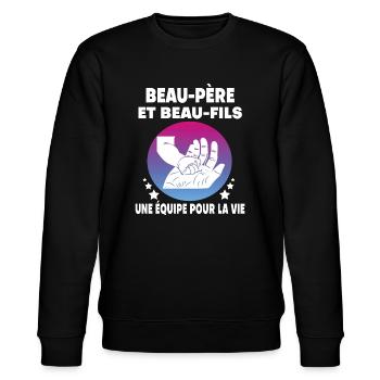 Father-in-law and son-in-law Father's Day stepdad - Stanley/Stella CHANGER Unisex Organic Sweatshirt - black - Front - Nik (191cm) & Marisol (170cm)