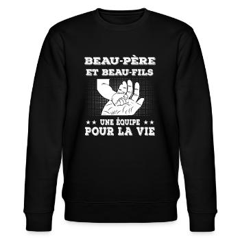 Schwiegervater und Stiefsohn Hand Schwiegervater - Stanley/Stella Unisex Bio-Sweatshirt CHANGER  - Schwarz - Vorne - Nik (191cm) & Marisol (170cm)
