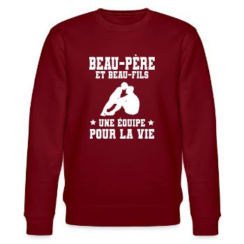Step-Dad Stepdad Stepson Team for Life - Stanley/Stella CHANGER Unisex Organic Sweatshirt - burgundy - Front - Nik (191cm) & Marisol (170cm)