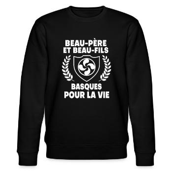 beau-père et beau-fils basque fête des pères - Sweat bio CHANGER Stanley/Stella Unisexe - noir - Devant - Nik (191cm) & Marisol (170cm)