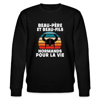 Schwiegervater und Schwiegersohn Papa Normand - Stanley/Stella Unisex Bio-Sweatshirt CHANGER  - Schwarz - Vorne - Nik (191cm) & Marisol (170cm)
