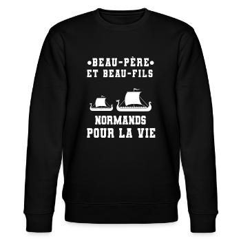 Schwiegervater und Schwiegersohn Norman Normandy - Stanley/Stella Unisex Bio-Sweatshirt CHANGER  - Schwarz - Vorne - Nik (191cm) & Marisol (170cm)