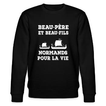 Schwiegervater und Schwiegersohn Normandie Normandie Team - Stanley/Stella Unisex Bio-Sweatshirt CHANGER  - Schwarz - Vorne - Nik (191cm) & Marisol (170cm)