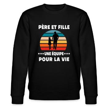 Papa Vater und Tochter Vintage Retro Vater Papa - Stanley/Stella Unisex Bio-Sweatshirt CHANGER  - Schwarz - Vorne - Nik (191cm) & Marisol (170cm)