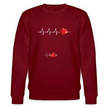 Lustiges Schwangerschafts Herz Design - Stanley/Stella Unisex Bio-Sweatshirt CHANGER  - Burgunderrot - Vorne - Nik (191cm) & Marisol (170cm)